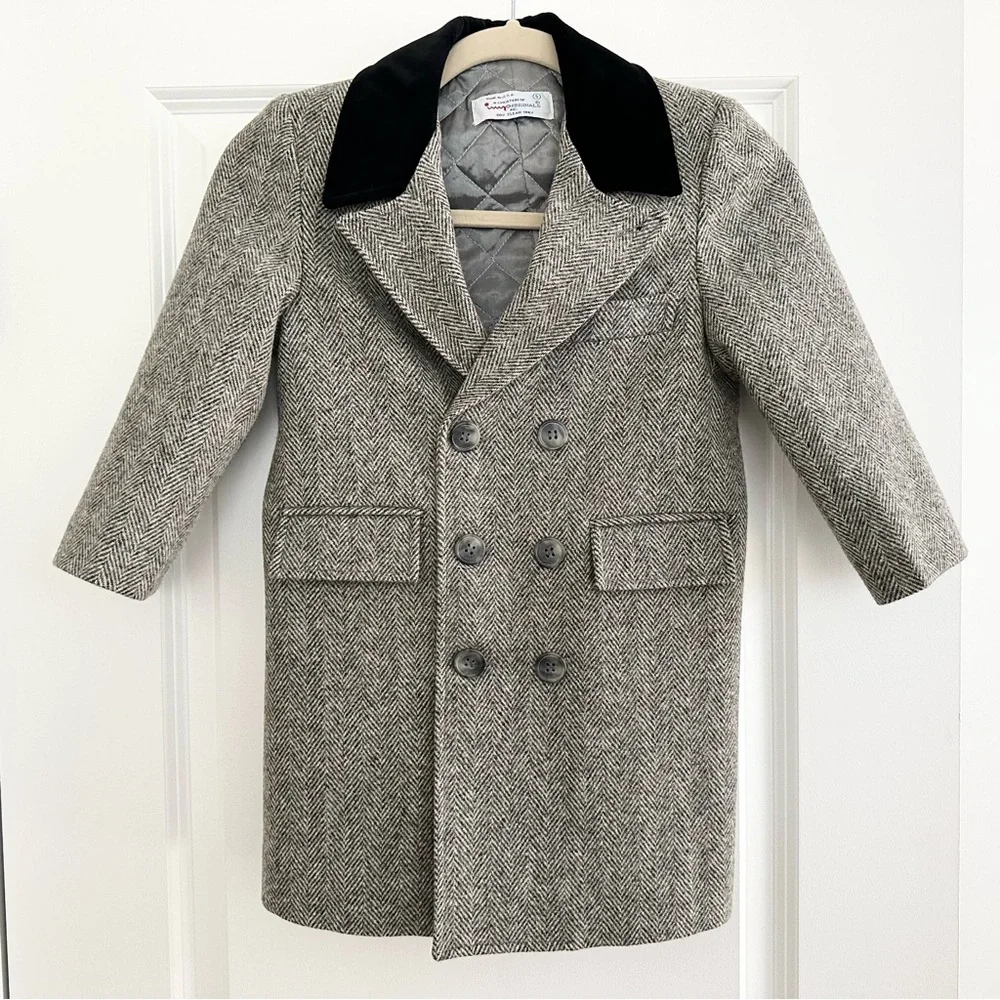 Girls Vintage Imp Originals Wool Tweed Double Breasted Pea Coat - Velvet / Fall
